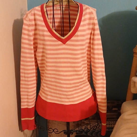 Tommy Hilfiger Sweaters - Tommy Hilfiger Pink and Red V-Neck Sweater